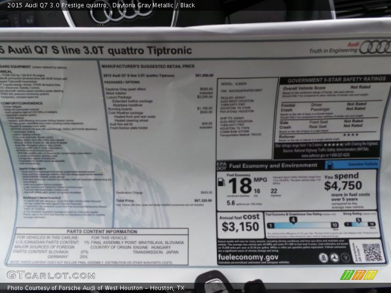 Daytona Gray Metallic / Black 2015 Audi Q7 3.0 Prestige quattro