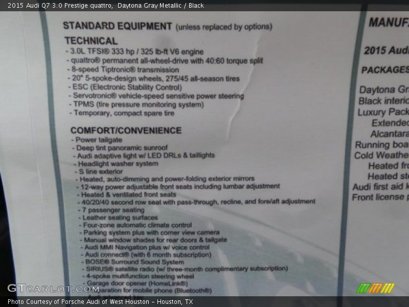 Daytona Gray Metallic / Black 2015 Audi Q7 3.0 Prestige quattro