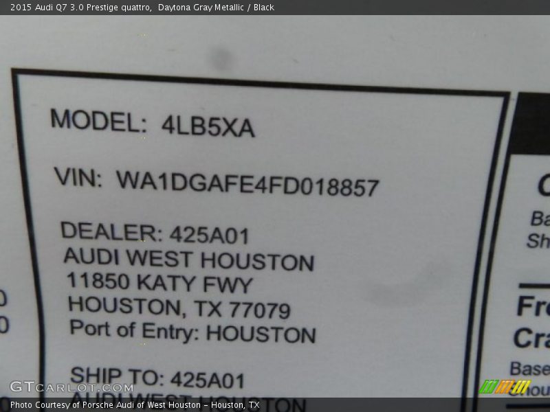 Daytona Gray Metallic / Black 2015 Audi Q7 3.0 Prestige quattro