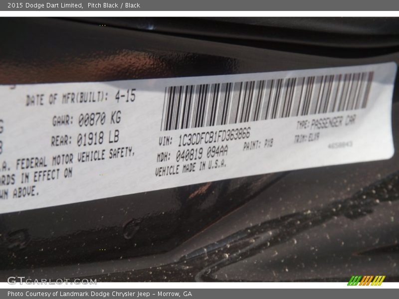 Pitch Black / Black 2015 Dodge Dart Limited