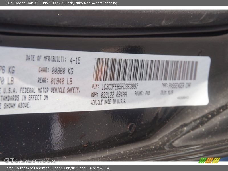 Pitch Black / Black/Ruby Red Accent Stitching 2015 Dodge Dart GT