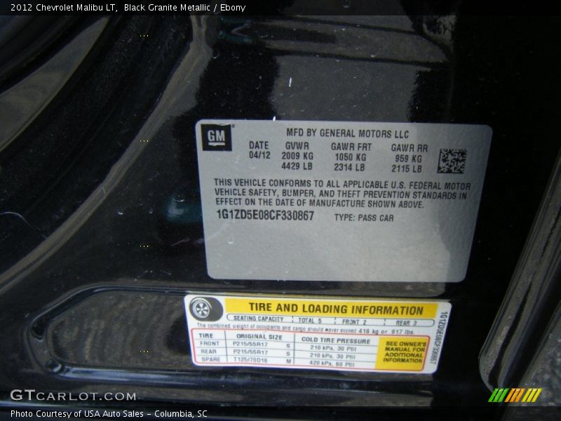 Black Granite Metallic / Ebony 2012 Chevrolet Malibu LT