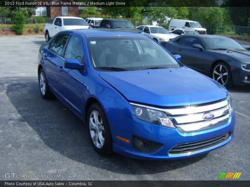 Blue Flame Metallic / Medium Light Stone 2012 Ford Fusion SE V6