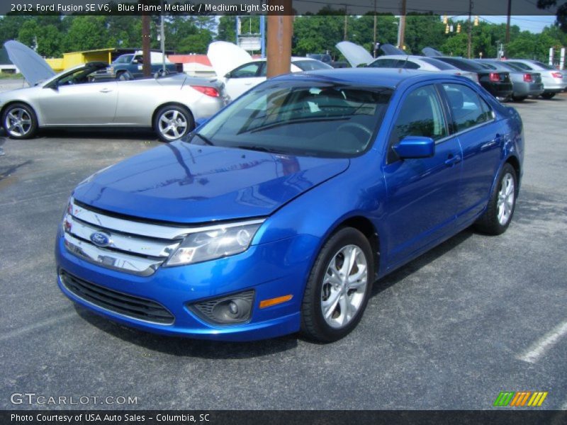 Blue Flame Metallic / Medium Light Stone 2012 Ford Fusion SE V6
