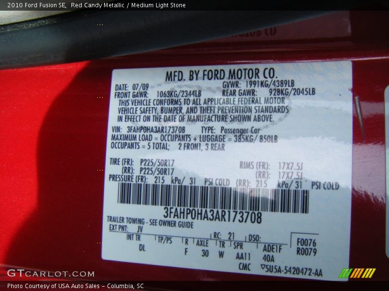 Red Candy Metallic / Medium Light Stone 2010 Ford Fusion SE