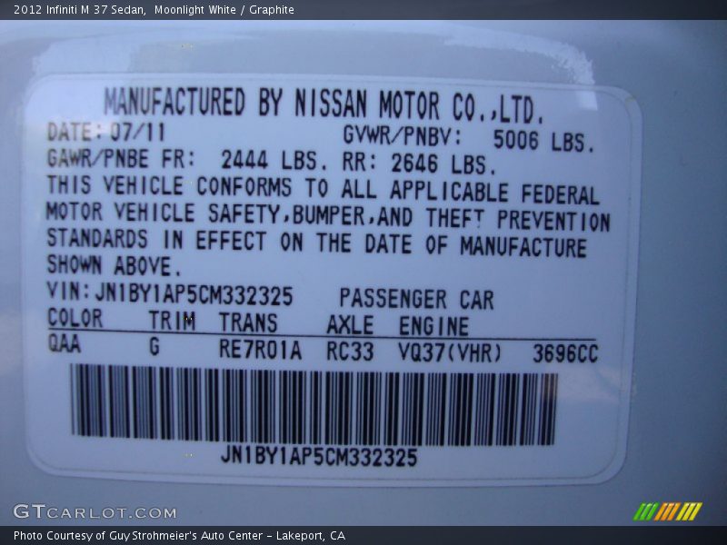 Moonlight White / Graphite 2012 Infiniti M 37 Sedan