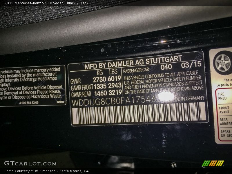 Black / Black 2015 Mercedes-Benz S 550 Sedan