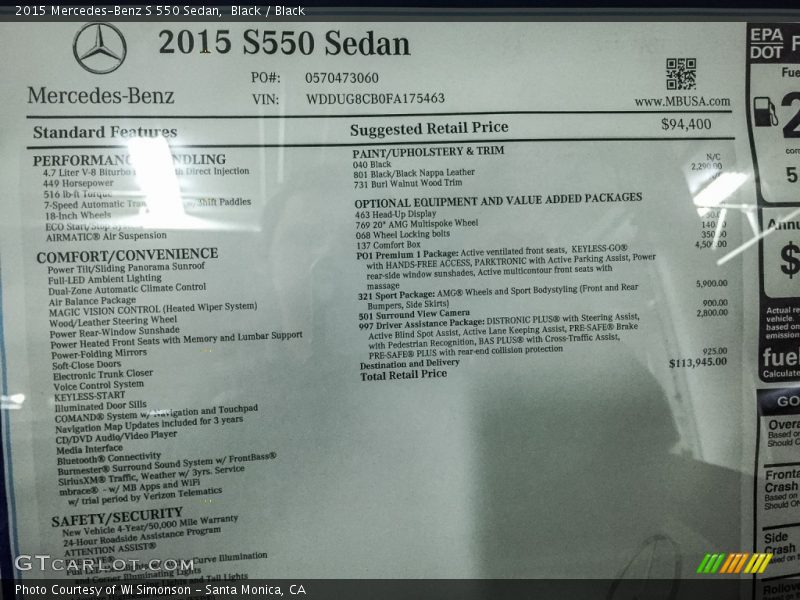 Black / Black 2015 Mercedes-Benz S 550 Sedan