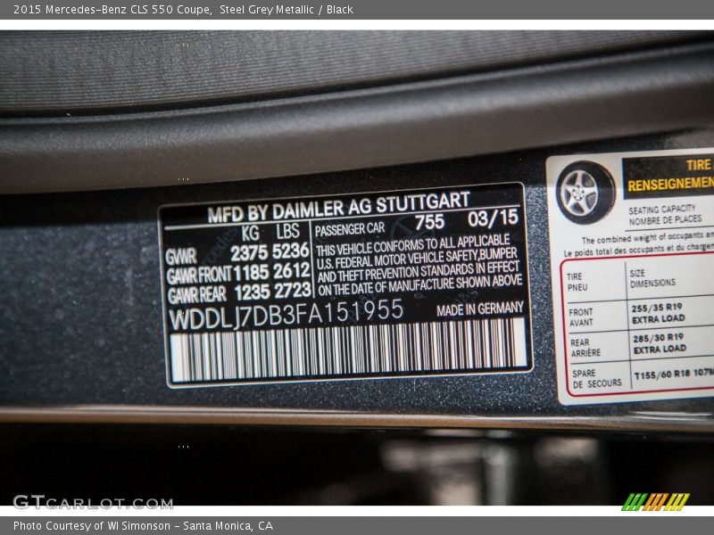 2015 CLS 550 Coupe Steel Grey Metallic Color Code 755