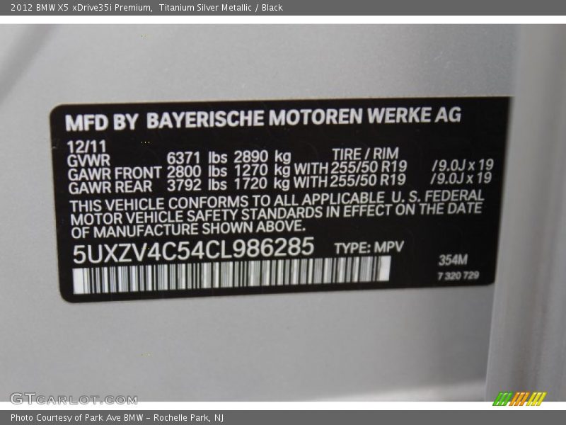 Titanium Silver Metallic / Black 2012 BMW X5 xDrive35i Premium