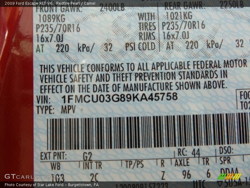 Redfire Pearl / Camel 2009 Ford Escape XLT V6