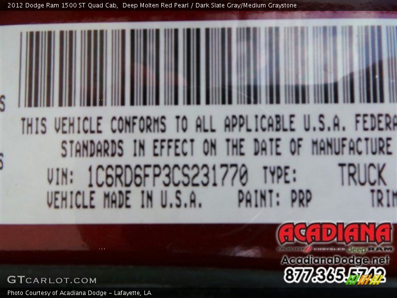 Deep Molten Red Pearl / Dark Slate Gray/Medium Graystone 2012 Dodge Ram 1500 ST Quad Cab