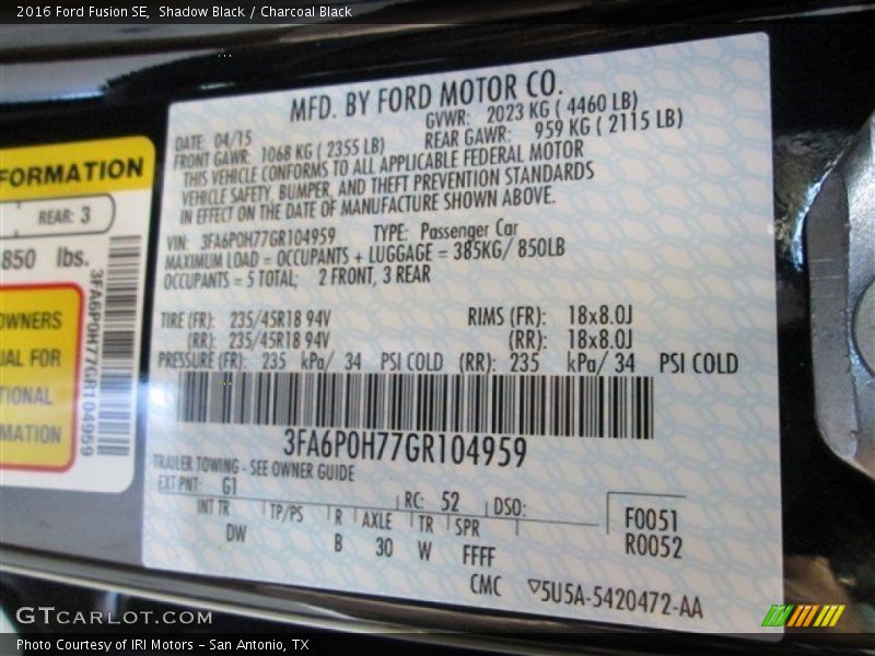Shadow Black / Charcoal Black 2016 Ford Fusion SE