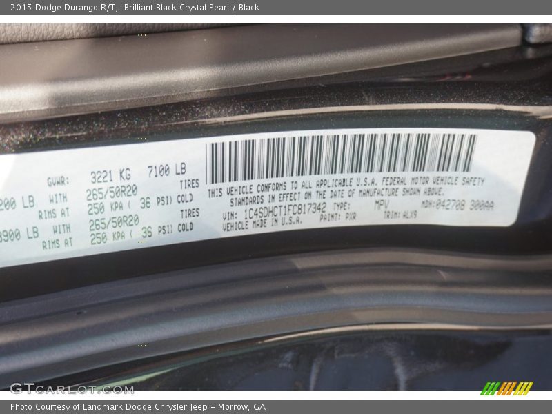 Brilliant Black Crystal Pearl / Black 2015 Dodge Durango R/T
