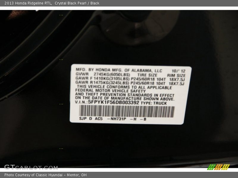 Crystal Black Pearl / Black 2013 Honda Ridgeline RTL