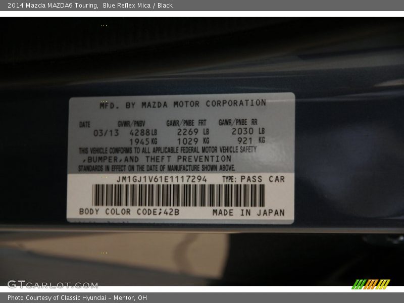 Blue Reflex Mica / Black 2014 Mazda MAZDA6 Touring