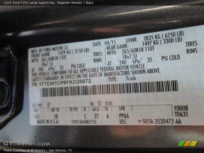 Magnetic Metallic / Black 2015 Ford F150 Lariat SuperCrew