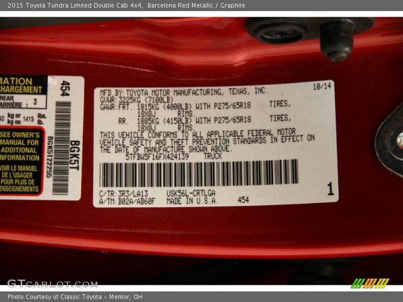 Barcelona Red Metallic / Graphite 2015 Toyota Tundra Limited Double Cab 4x4