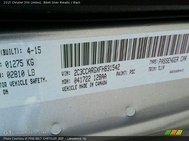 Billett Silver Metallic / Black 2015 Chrysler 300 Limited