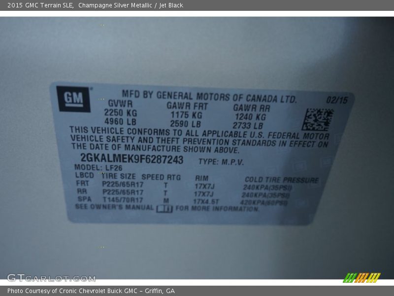 Champagne Silver Metallic / Jet Black 2015 GMC Terrain SLE