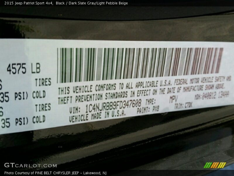 Black / Dark Slate Gray/Light Pebble Beige 2015 Jeep Patriot Sport 4x4