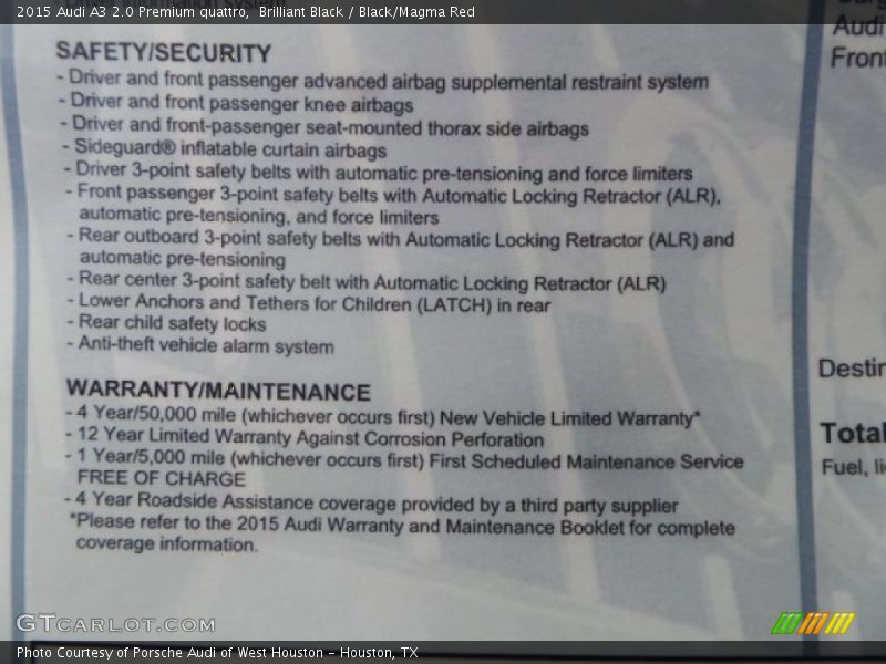 Brilliant Black / Black/Magma Red 2015 Audi A3 2.0 Premium quattro