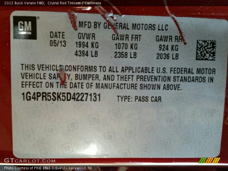 Crystal Red Tintcoat / Cashmere 2013 Buick Verano FWD