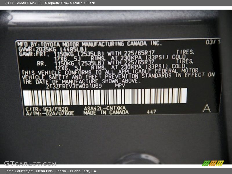 Magnetic Gray Metallic / Black 2014 Toyota RAV4 LE