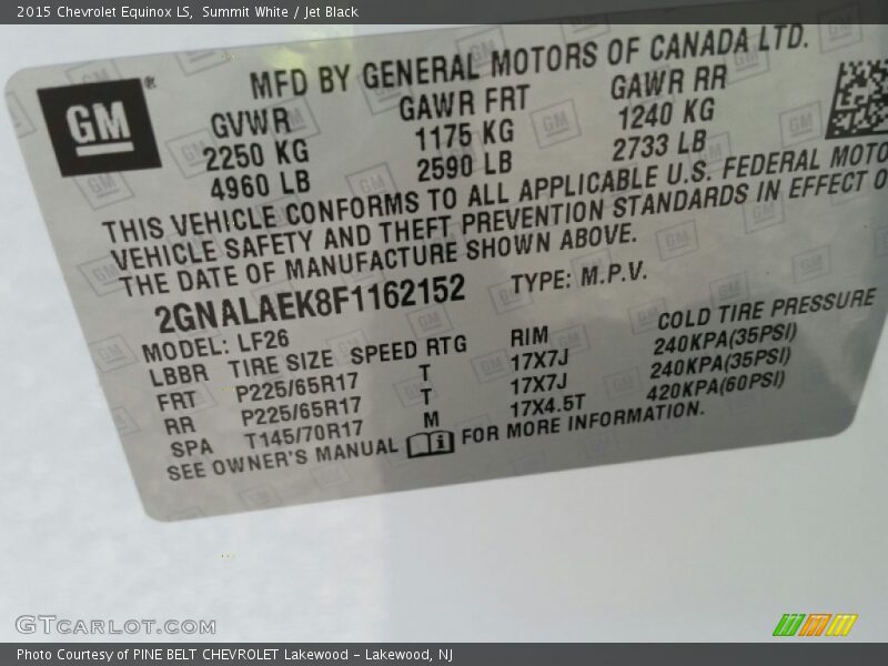 Summit White / Jet Black 2015 Chevrolet Equinox LS