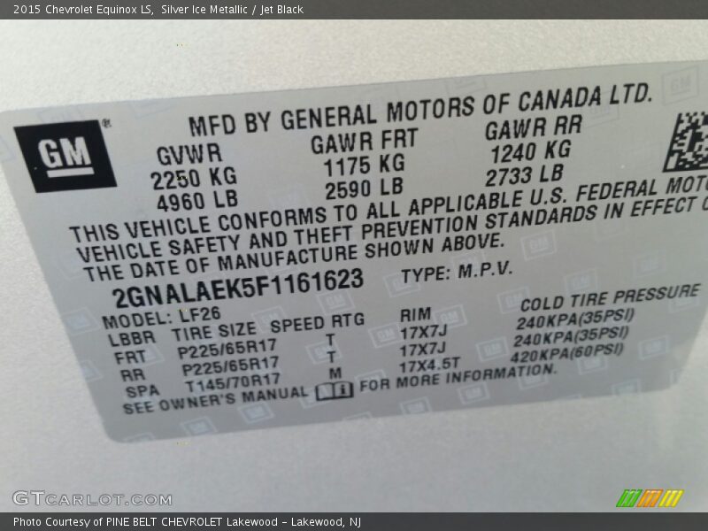 Silver Ice Metallic / Jet Black 2015 Chevrolet Equinox LS
