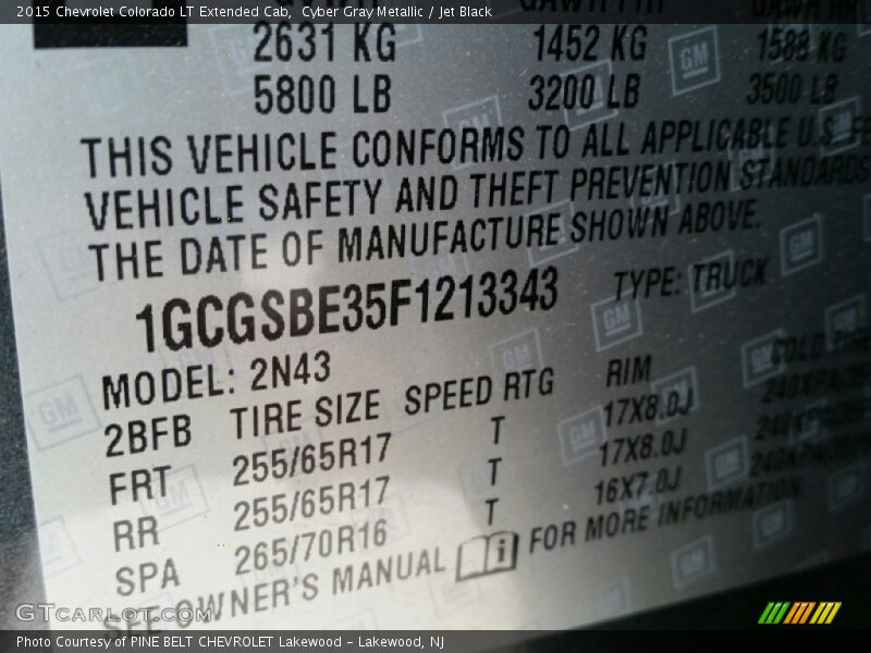 Cyber Gray Metallic / Jet Black 2015 Chevrolet Colorado LT Extended Cab