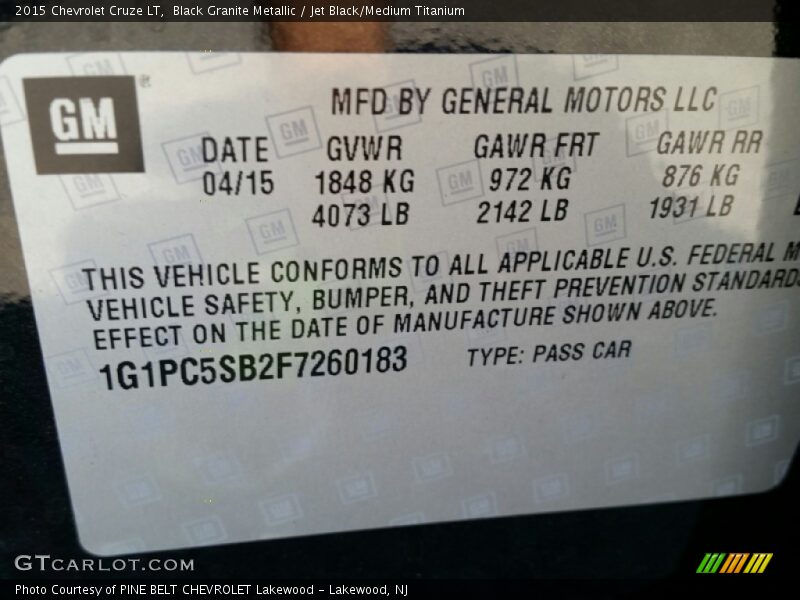 Black Granite Metallic / Jet Black/Medium Titanium 2015 Chevrolet Cruze LT