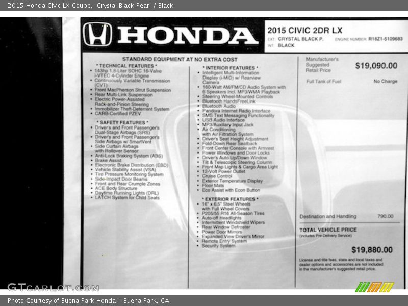 Crystal Black Pearl / Black 2015 Honda Civic LX Coupe