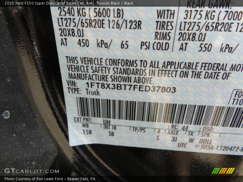 Tuxedo Black / Black 2015 Ford F350 Super Duty Lariat Super Cab 4x4