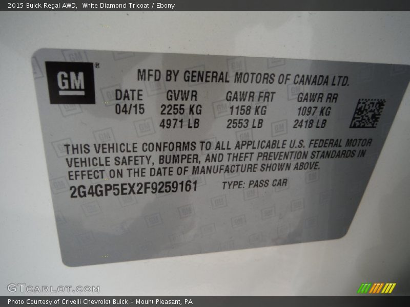 White Diamond Tricoat / Ebony 2015 Buick Regal AWD