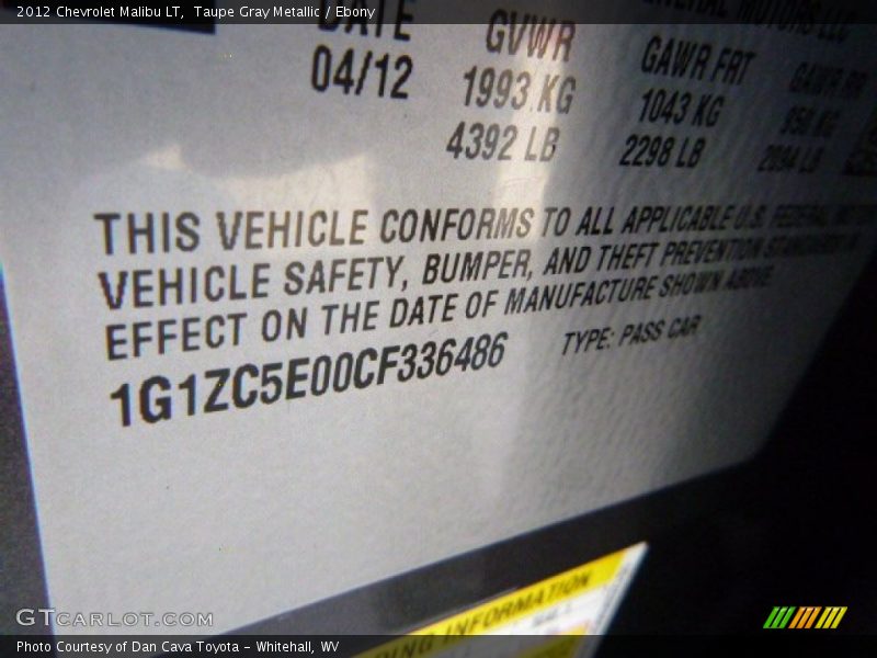 Taupe Gray Metallic / Ebony 2012 Chevrolet Malibu LT