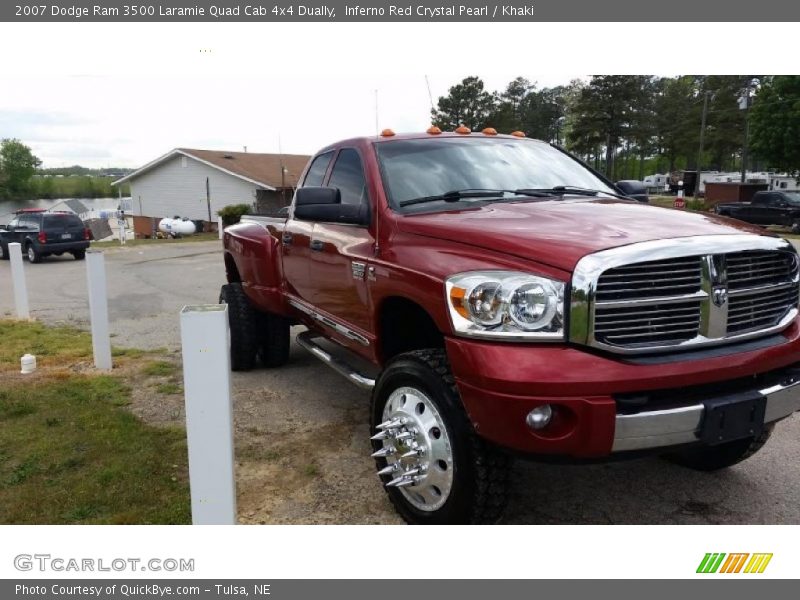 Inferno Red Crystal Pearl / Khaki 2007 Dodge Ram 3500 Laramie Quad Cab 4x4 Dually