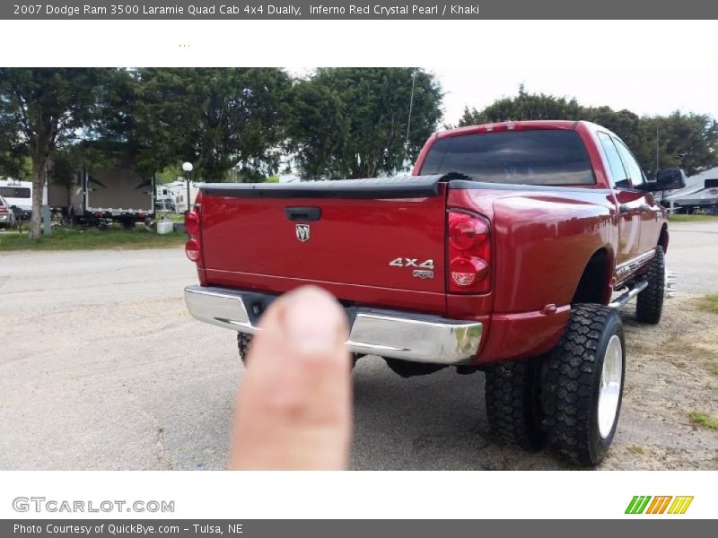 Inferno Red Crystal Pearl / Khaki 2007 Dodge Ram 3500 Laramie Quad Cab 4x4 Dually