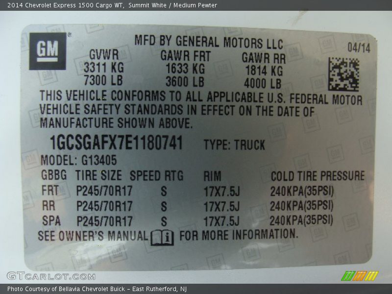 Summit White / Medium Pewter 2014 Chevrolet Express 1500 Cargo WT