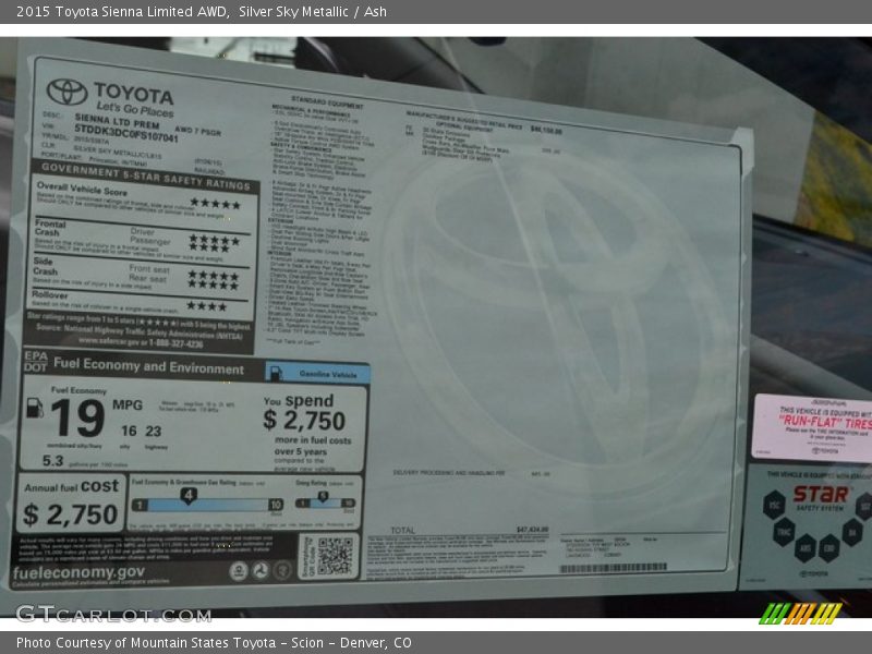 Silver Sky Metallic / Ash 2015 Toyota Sienna Limited AWD