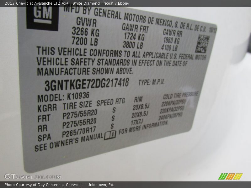 White Diamond Tricoat / Ebony 2013 Chevrolet Avalanche LTZ 4x4