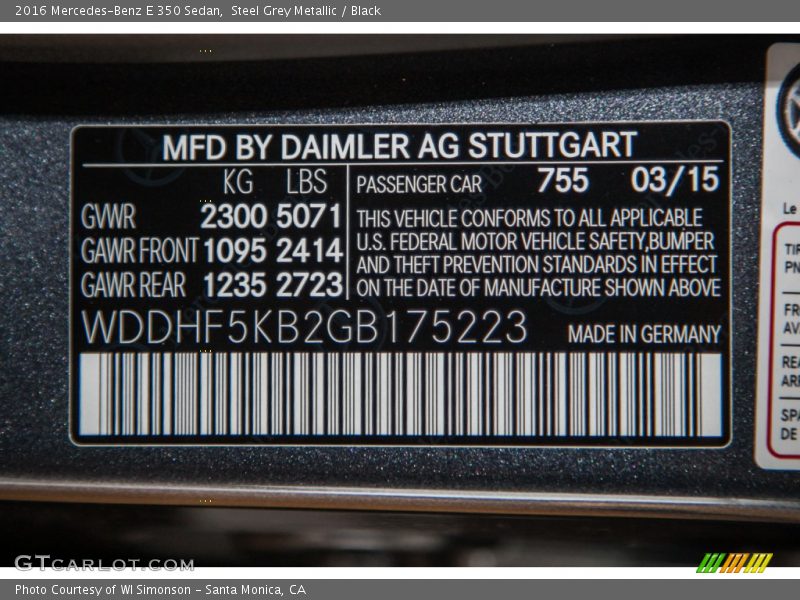 Steel Grey Metallic / Black 2016 Mercedes-Benz E 350 Sedan