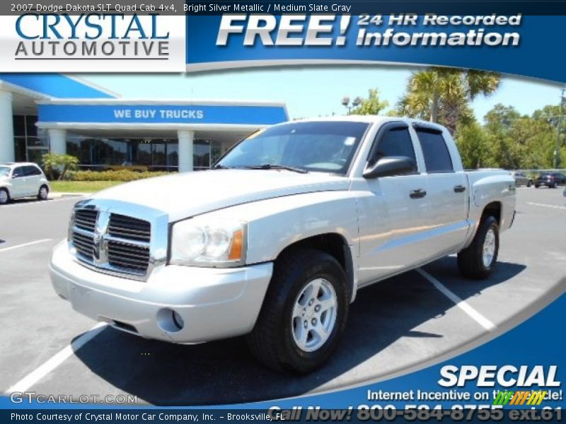 Bright Silver Metallic / Medium Slate Gray 2007 Dodge Dakota SLT Quad Cab 4x4