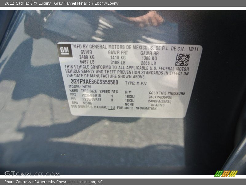 Gray Flannel Metallic / Ebony/Ebony 2012 Cadillac SRX Luxury