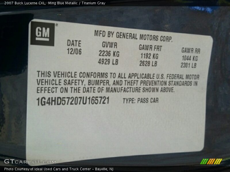 Ming Blue Metallic / Titanium Gray 2007 Buick Lucerne CXL
