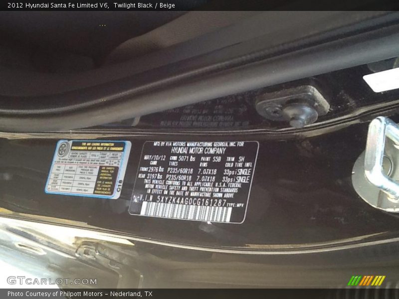 Twilight Black / Beige 2012 Hyundai Santa Fe Limited V6