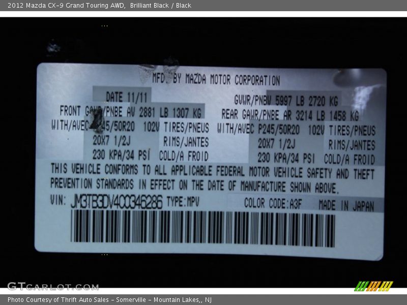 Brilliant Black / Black 2012 Mazda CX-9 Grand Touring AWD