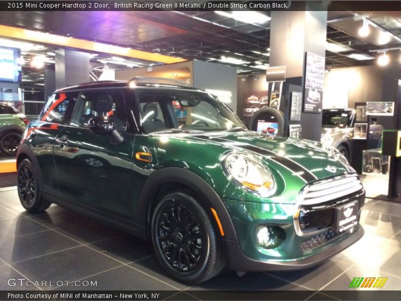 British Racing Green II Metallic / Double Stripe Carbon Black 2015 Mini Cooper Hardtop 2 Door