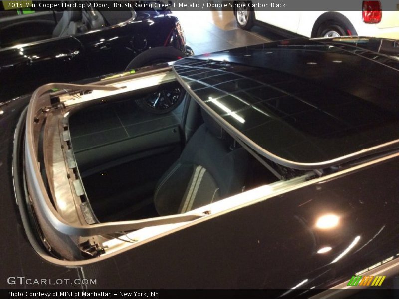 British Racing Green II Metallic / Double Stripe Carbon Black 2015 Mini Cooper Hardtop 2 Door