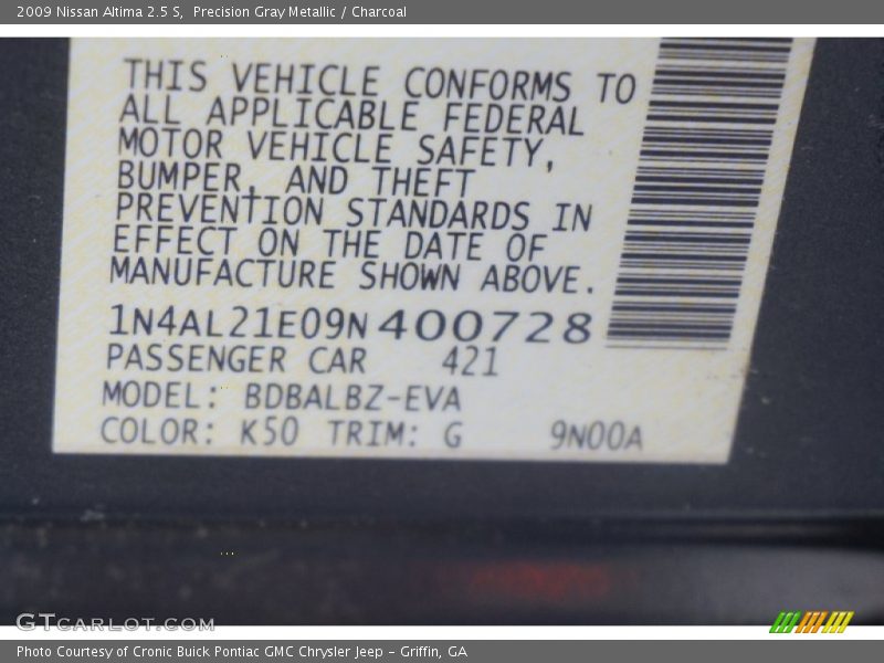 Precision Gray Metallic / Charcoal 2009 Nissan Altima 2.5 S